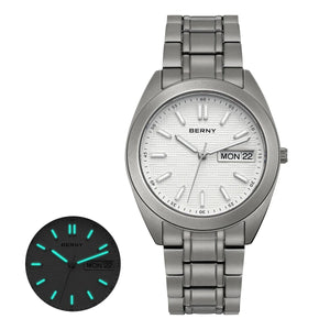 BERNY Full Titanium Men Watch Date Week Quartz Watches Calendar Sapphire Super Luminous 100M Waterproof Lightweight Wristwatch