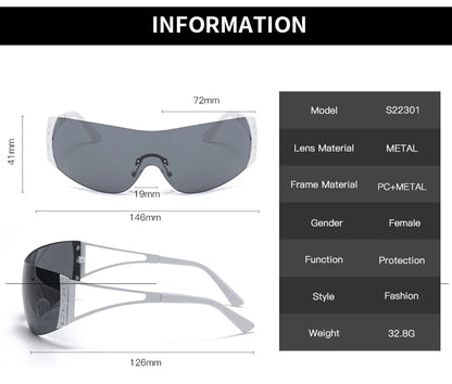 Fashion 2000's Vintage One Piece Sunglasses Women Y2K Wrap Around Retro Sun Glasses Men Punk Eyewear Shades UV400 Oculos