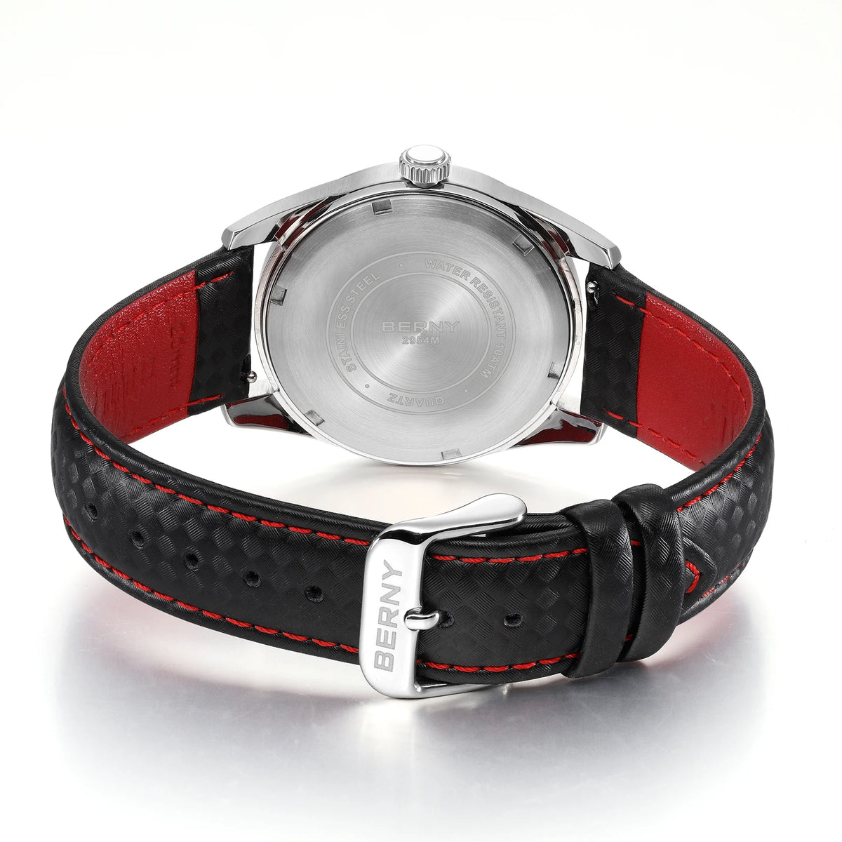 Montre pour homme BERNY – Montre à quartz élégante et classique, étanche à 10 ATM, dotée d'un verre saphir et d'aiguilles luminescentes, idéale pour une tenue habillée ou professionnelle, avec bracelet en cuir.