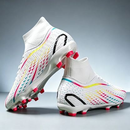 Chaussures de football à tige haute AG FG, respirantes, en PU et mesh, avec crampons TPU complets, antidérapantes, pour protéger la cheville lors des compétitions sur herbe intense.
