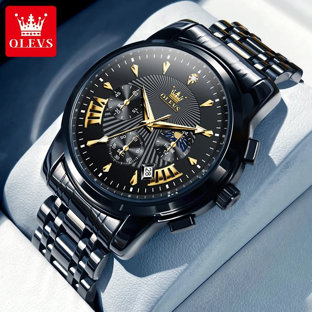 OLEVS – Modische rote Herrenuhr, luxuriöse Sportuhr, wasserdicht, Edelstahl-Chronograph, Quarz-Uhr, Herrenuhr (Relogio Masculino)