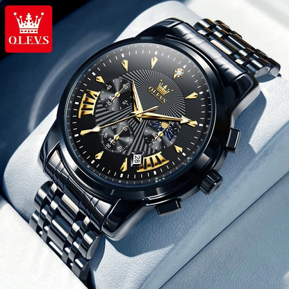 OLEVS – Modische rote Herrenuhr, luxuriöse Sportuhr, wasserdicht, Edelstahl-Chronograph, Quarz-Uhr, Herrenuhr (Relogio Masculino)
