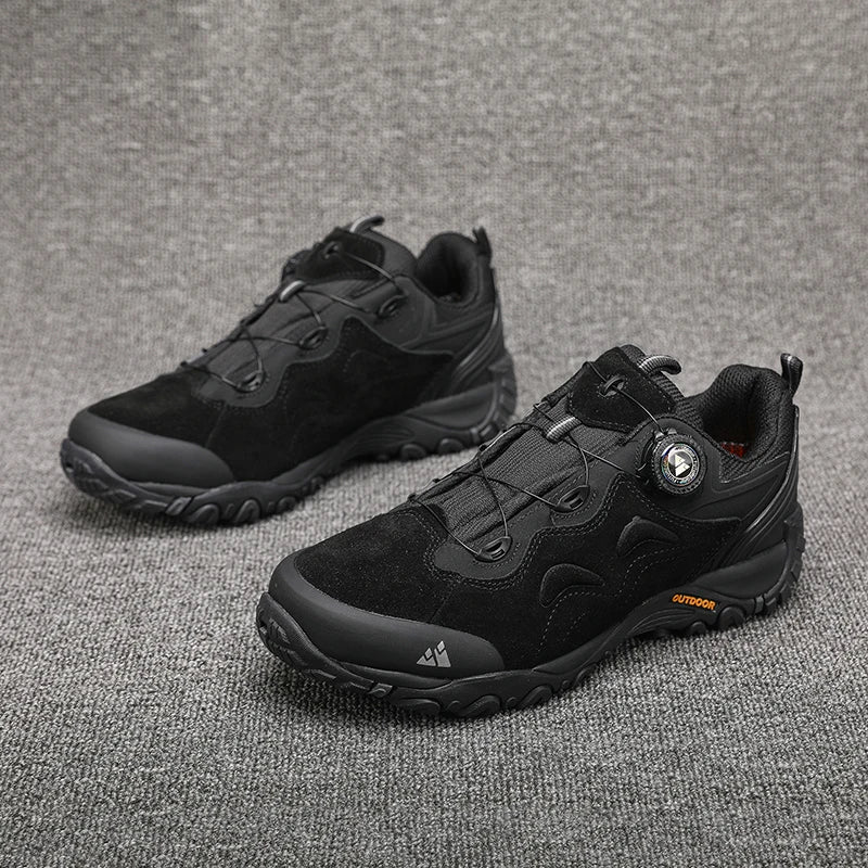 HIKEUP: Zapatos de piel para hombre, zapatillas de senderismo para actividades al aire libre, zapatillas de trekking para turismo, zapatillas de trail running para escalada y montaña, tensor