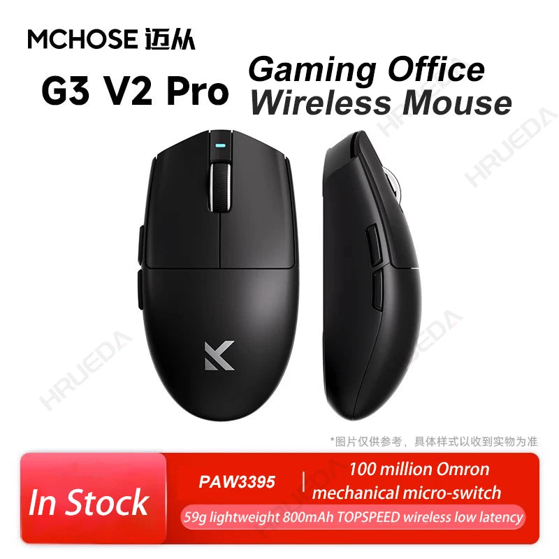 MCHOSE G3 V2 Pro trådløs gamingmus, tri-mode Bluetooth, 800mAh, genopladelig, let, tilpasset ergonomi, esportsmus