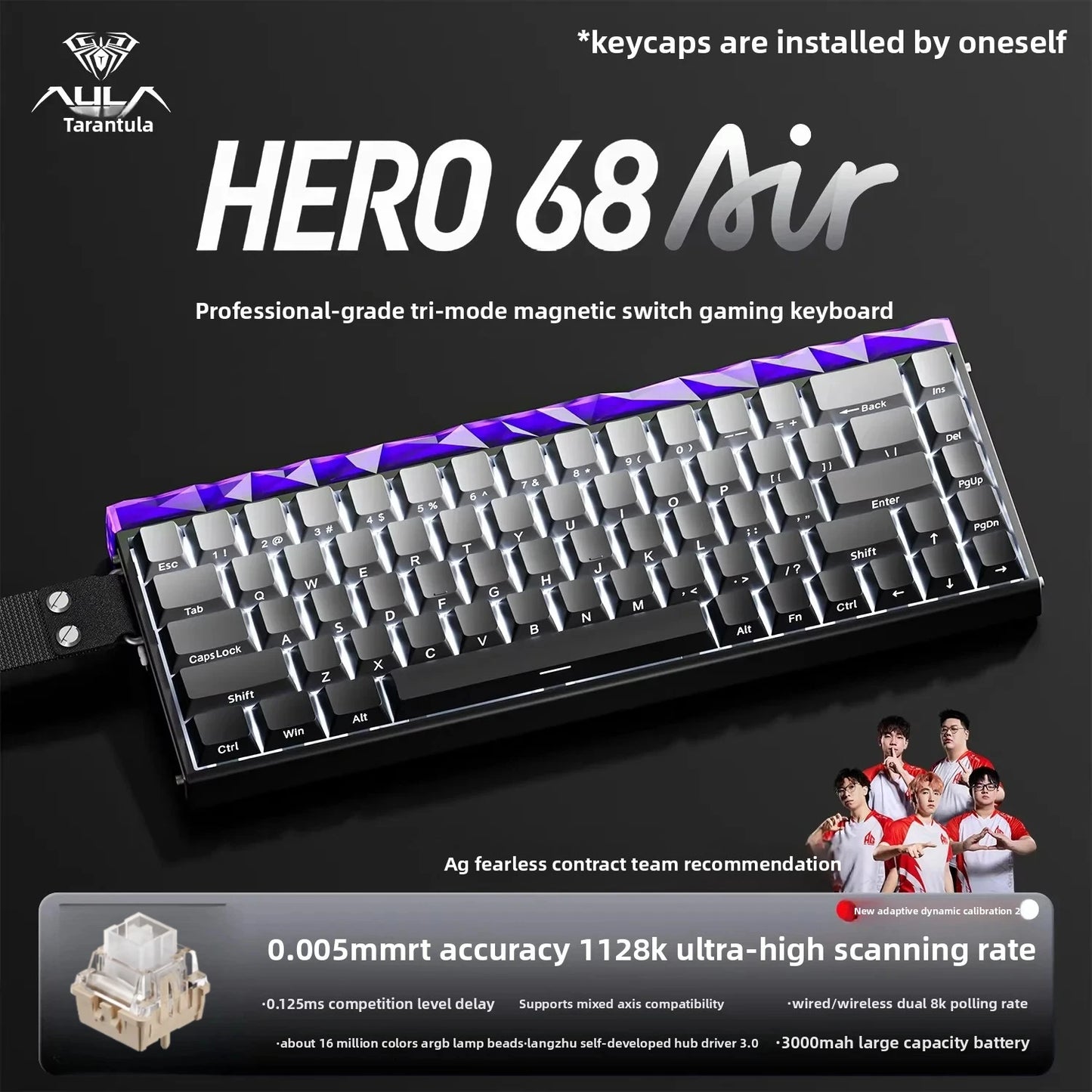 New AULA HERO68 Air 3-mode Magnetic Switch Gaming Mechanical Keyboard E-sport Custom Wired Keyboard Ergonomics Accessories