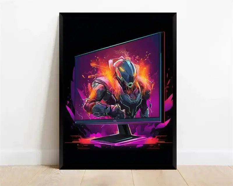 Pop Neon Video Game Character Poster Gamepad Headphones Football Basketball Canvas Print Wall Art Decor Gaming Room Decoration