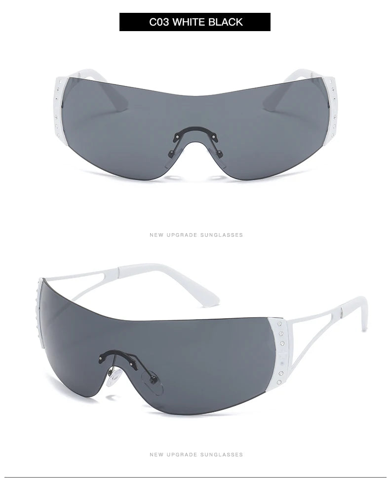 Fashion 2000's Vintage One Piece Sunglasses Women Y2K Wrap Around Retro Sun Glasses Men Punk Eyewear Shades UV400 Oculos