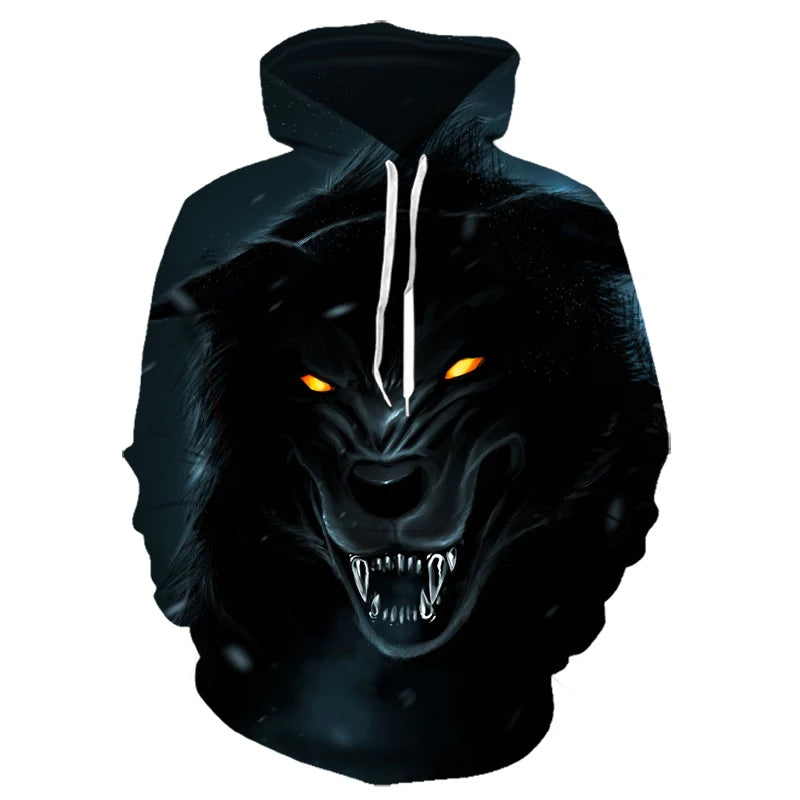 Bluzy z kapturem z nadrukiem 3D wilka, dla mężczyzn i kobiet, modne, casualowe, oversize, pulower w stylu hip-hop Harajuku, streetwearowe hoodie