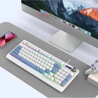 93-Key Minimalist Wired Gaming Keyboard Mixed Color Lighting With Multifunction Knob Mechanical Feeling Keyboard For PC Gamers