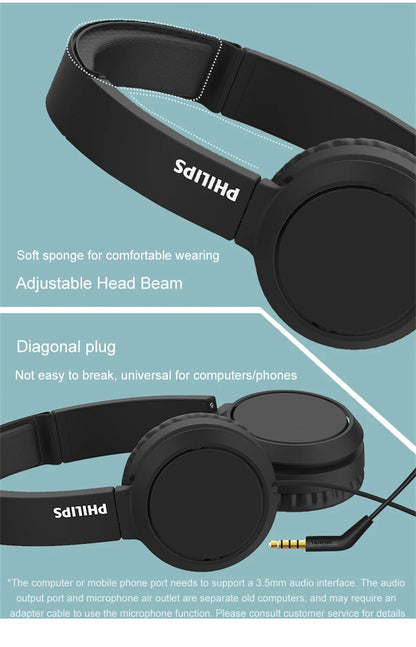 Philips TAH4105 Wired Headphones – HiFi Stereo Deep Bass HD Call Headset with Microphone for Online Learning, Office, Gaming & Sports