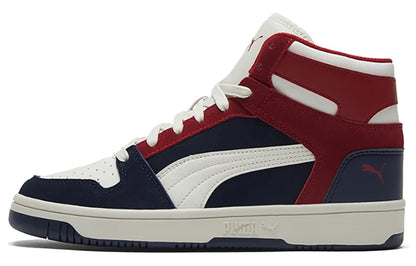 Baskets montantes décontractées Puma Rebound Layup Sd en cuir superposé, bleu foncé et blanc, 370219-04