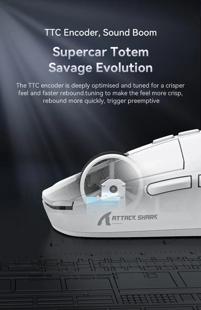 Attack Shark X6 Wireless Ergonomic Gaming Mouse Adjustable DPI Wired 2.4G/Bluetooth High Precision Rechargeable Mice