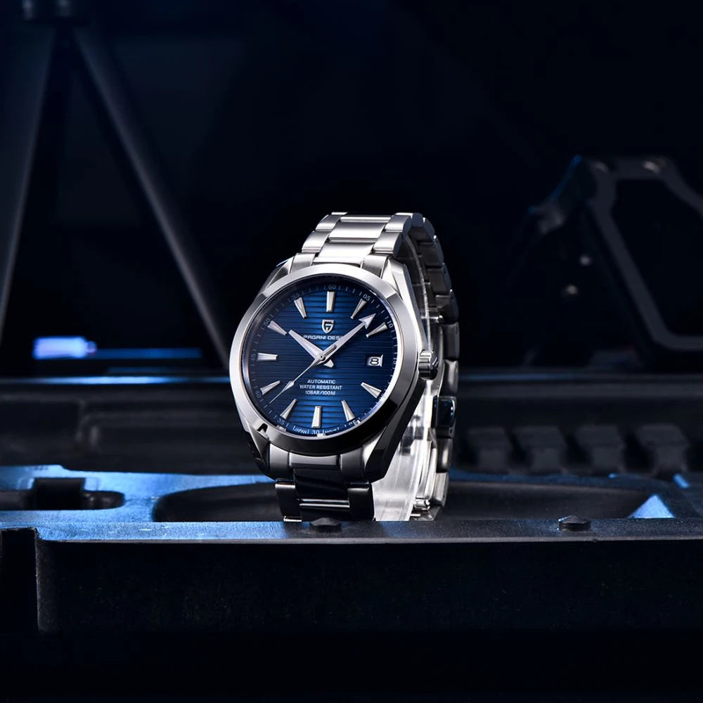 Luxe herenhorloge van PAGANI DESIGN – Mechanisch automatisch model (kaliber 8215), van roestvrij staal, waterdicht, met datumweergave en lichtgevende wijzers