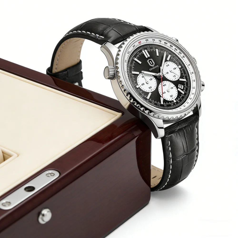 QINGXIYA Montre de luxe pour homme, à quartz, étanche, luminescente, avec date et chronographe, bracelet en cuir, montre-bracelet militaire et sportive pour homme, Reloj