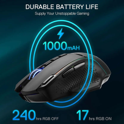 Redragon M991 trådlös gamingmus 26000 DPI, 3 lägen för gamers, 9 makroknappar, RGB-bakbelysning, svart