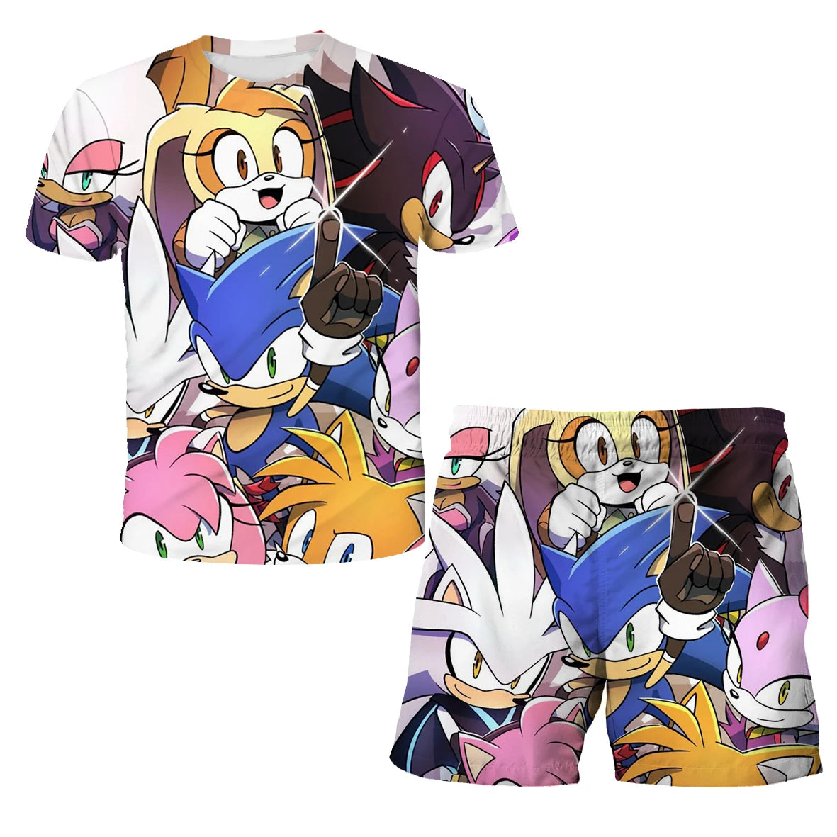 New Boys T-shirt Sonic The Hedgehog 3D T-shirt Set for Boys Girls Cute Summer Top + Shorts Children's Short-Sleeve Birthday Gift