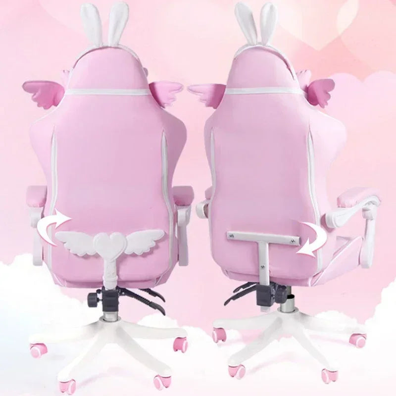 Pink Gaming Chair for Girls with Footrest, Comfortable Cartoon Gamer Chair, Adjustable Swivel Computer Chair for Bedroom, Office & Study