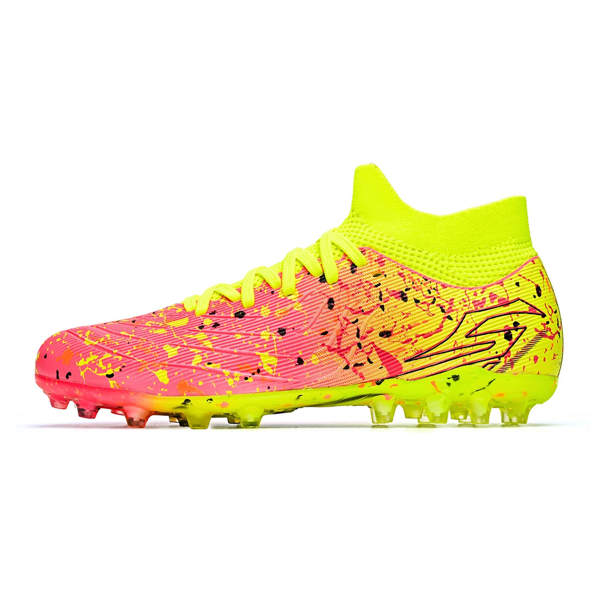 Chaussures de football pour hommes, crampons pour terrain en gazon, protection renforcée de la cheville, semelle intérieure absorbant les chocs, pour terrains en gazon naturel dur et légèrement artificiel.