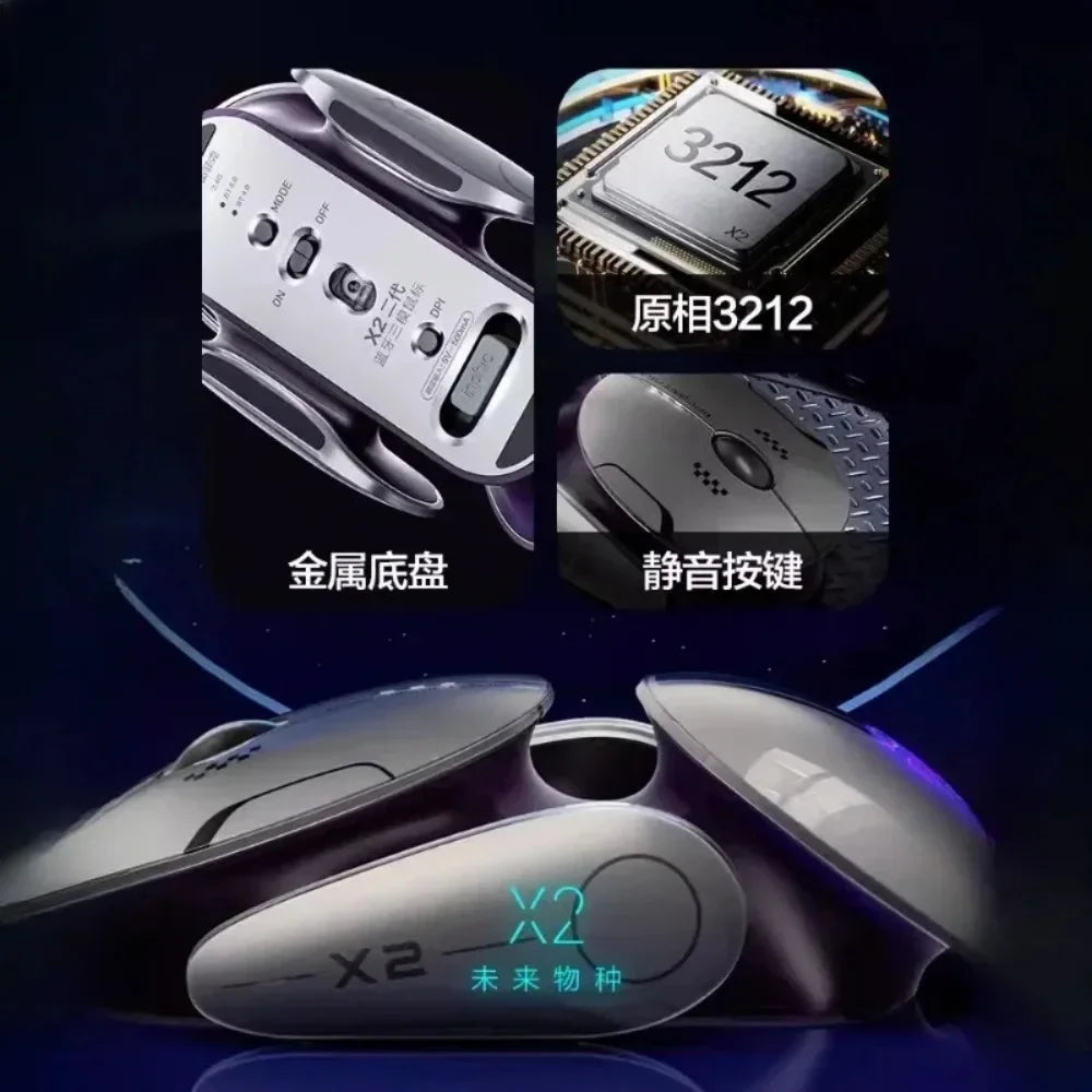 Inphic X2 Tri-Mode Metall-Bluetooth-Funkmaus, leise, wiederaufladbar, E-Sports-Hintergrundbeleuchtung, Gaming-PC- und Laptop-Zubehör, Geschenk