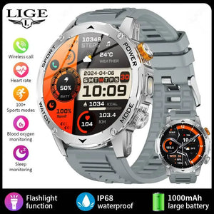 LIGE New Smart Watch Men 1000mAh Large Capacity Battery Outdoor Flashlight Bluetooth Call Waterproof Sport Fitness Smartwatch