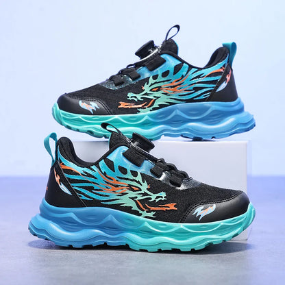 Childrens Sports Shoes Autumn Anti Slip Breathable New Student Rotating Button Boys Outdoor Shock-absorbing Mesh Running Shoes