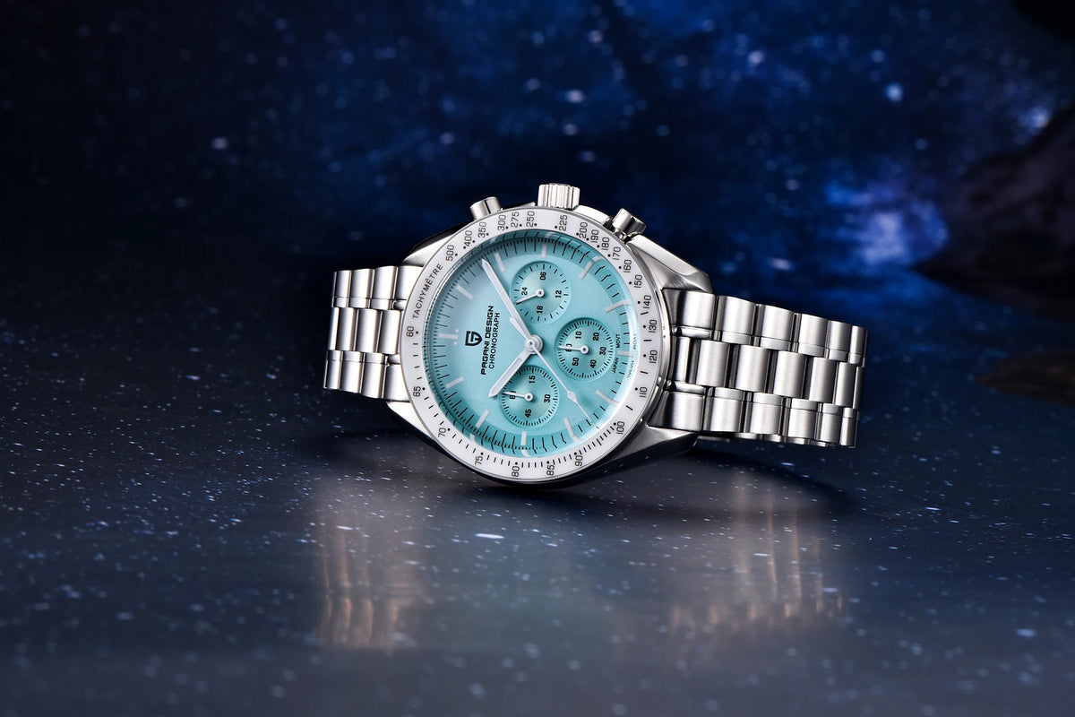 PAGANI DESIGN herenhorloge „New Moon“ – Luxe quartzhorloge, chronograaf, saffierglas met antireflectiebehandeling, keramische lunette, lichtgevende wijzers