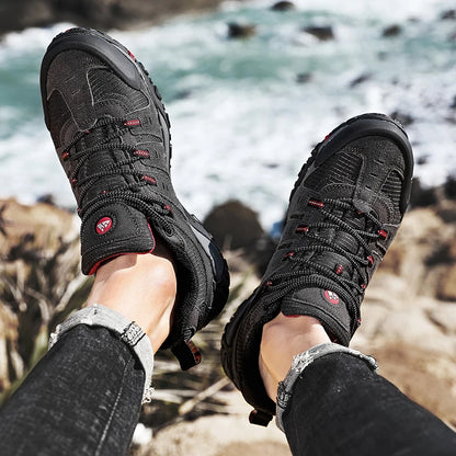 HIKEUP Men's Hiking Shoes Suede Leather Outdoor Shoes Wear-resistant Men Trekking Walking Hunting Tactical Sneakers