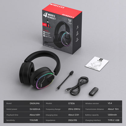 ONIKUMA Gt808 45dB Active Noise Canceling Wireless Headset | Hi-Res Audio, 1200mAh Battery 2.4GHz, Bluetooth, Wired
