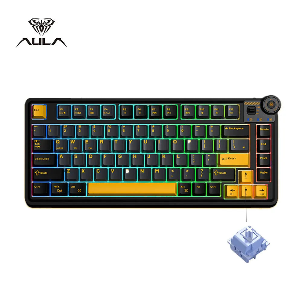 AULA AU75 E-Sports-Gaming-Mechanische Tastatur, Drei Modi, 81 Tasten, PBT-Tastenkappen, Hot-Swap-fähig, RGB, kabellose Tastatur für PC-Desktop und Tippen