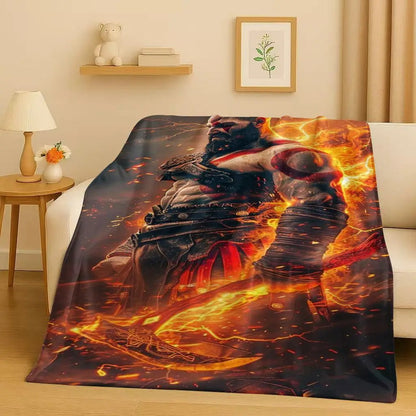 Kratos God of War Game Cartoon Gamer Flannel Blanket,Ultra Soft Warm Plush Throw for Home Bedroom Bed Sofa Cover Picnic Kids