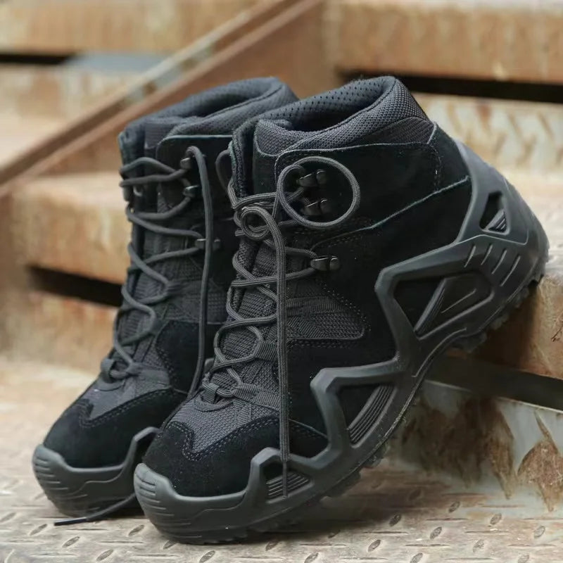 Lynjacye Mid Cut Green Combat Boots Men Women Size 39-46 Outdoor CS Training Hiking Shoes Desert Ankle Climbing Bota Masculina