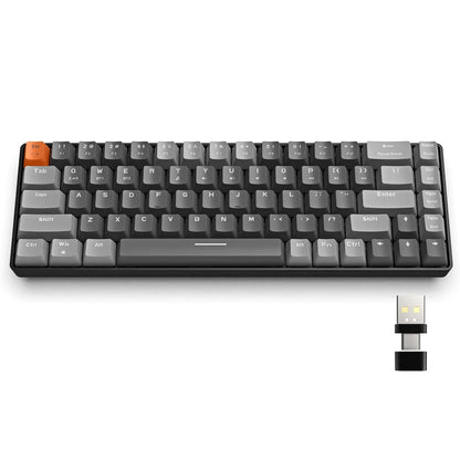 Teclado Mecânico Sem Fios RK68 60%, Bluetooth 5.0/2.4GHz com Recetor 2 em 1 de Modo Duplo, Teclado Gaming de 68 Teclas Hot-Swappable
