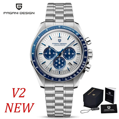 PAGANI DESIGN herenhorloge „New Moon“ – Luxe quartzhorloge, chronograaf, saffierglas met antireflectiebehandeling, keramische lunette, lichtgevende wijzers