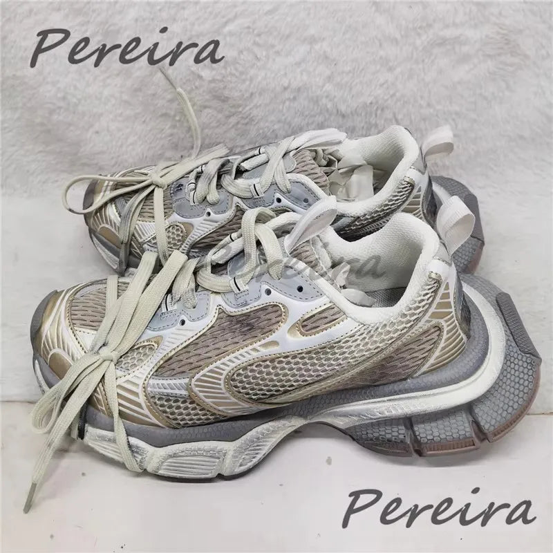 Pantofi sport pentru bărbați Street Style cu talpă groasă, culori mixte noi, cu șireturi, încălțăminte casual pentru cupluri, confortabilă și respirabilă, pentru alergare și mers pe jos