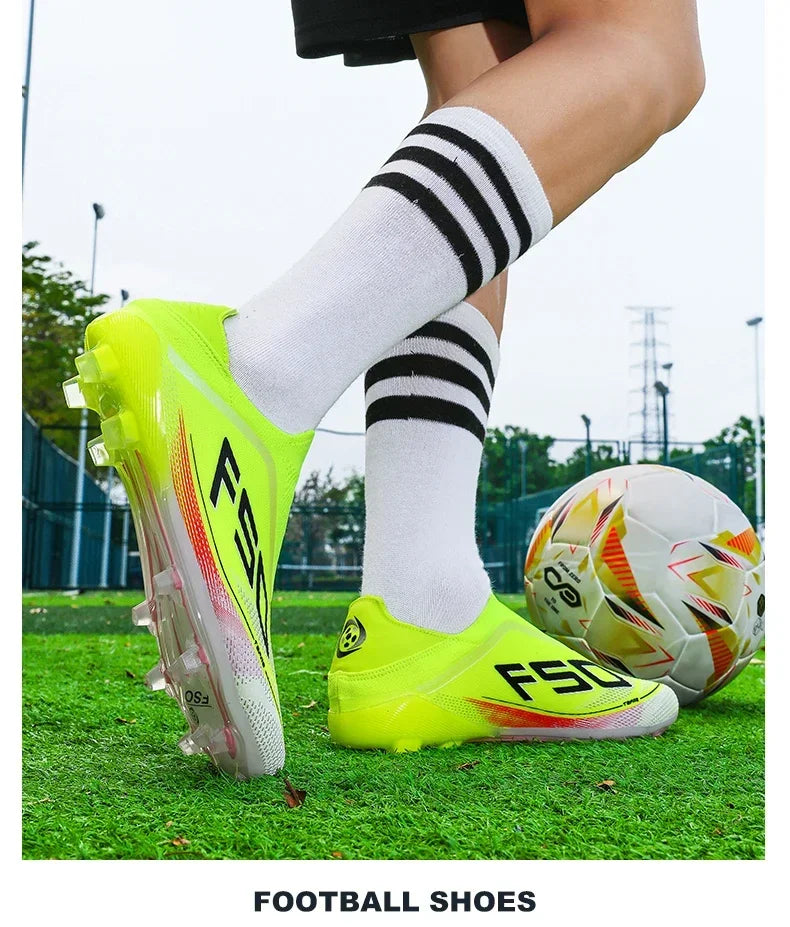 Botas de fútbol para hombre, tacos para césped, alta calidad para partido al aire libre, calzado antideslizante para niños, modelo de caña alta ligero muy vendido