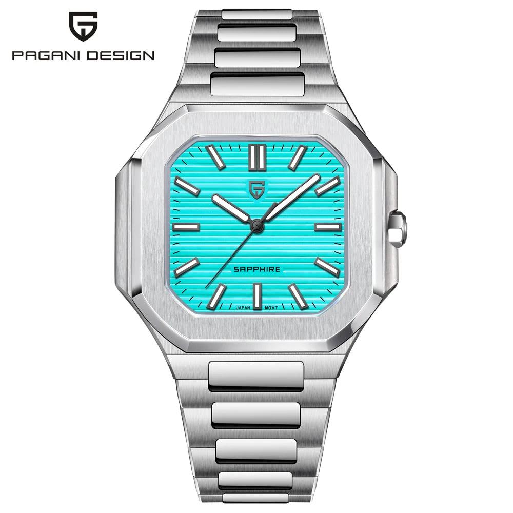 Reloj de lujo cuadrado de cuarzo PAGANI DESIGN 2026 para hombre, cristal de zafiro AR, movimiento japonés, luminoso, acero 316L completo