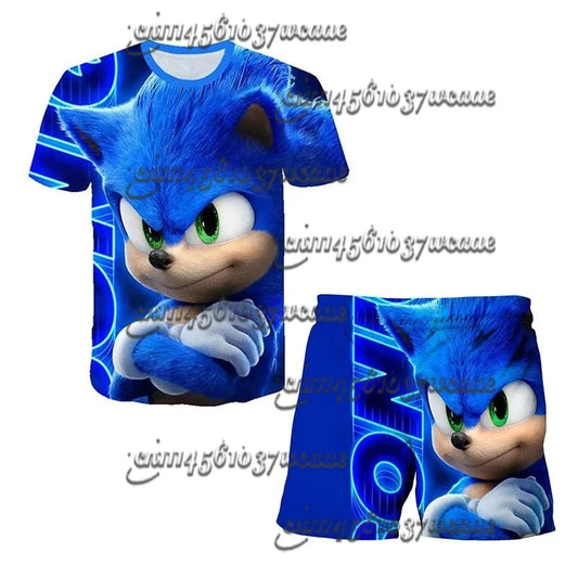 Bandai Animation Game Sonic Character Series T-shirt Set COS Universal Summer Oversized Short Sleeve Shorts New FamilyMatching