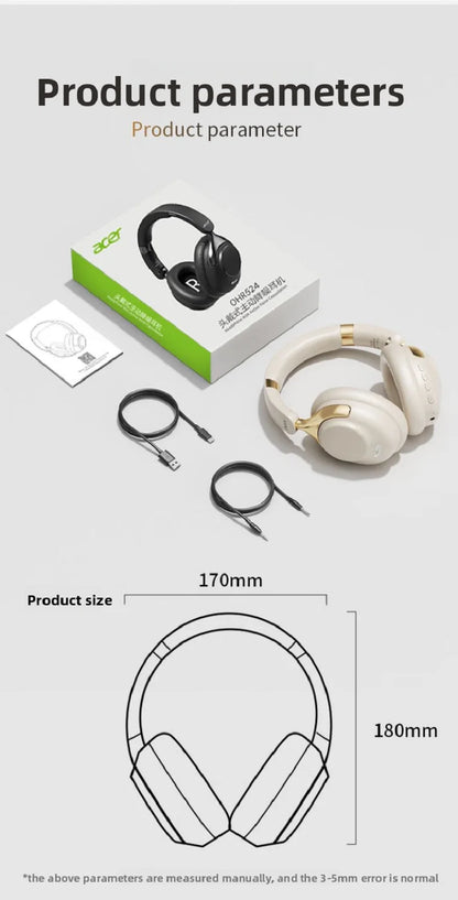 Acer OHR524 ANC Wireless Bluetooth Headphones with 360° Surround Sound, Active Noise Cancelling Over-Ear Headphones, HD Mic, Bluetooth 5.4, 100H Battery