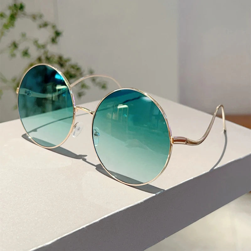 KAMMPT Oversized Round Sunglasses Women 2024 New Fashion Vintage Gradient Shades Retro Trendy Luxury Stylish Design Sun Glasses