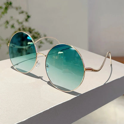 KAMMPT Oversized Round Sunglasses Women 2024 New Fashion Vintage Gradient Shades Retro Trendy Luxury Stylish Design Sun Glasses