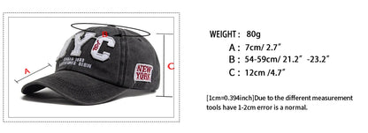 New Vintage Big Letter NYC Baseball Cap Men Cotton Washed Spring Autumn Visor Soft Snapback Fashion Hat For Women