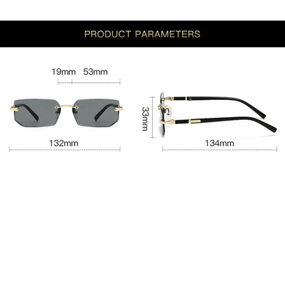 Vintage Rectangle Sunglasses Men New Rimless Fashion Beach Shades Women Trendy Luxury Brand Design Casual Anti-UV Sun Glasses