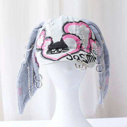 new fashion Girl New Jeans Long Rabbit Ears Cowboy Baseball Hat Wash Graffiti Hip Hop Cap Women Men Party Team Baseball Cap