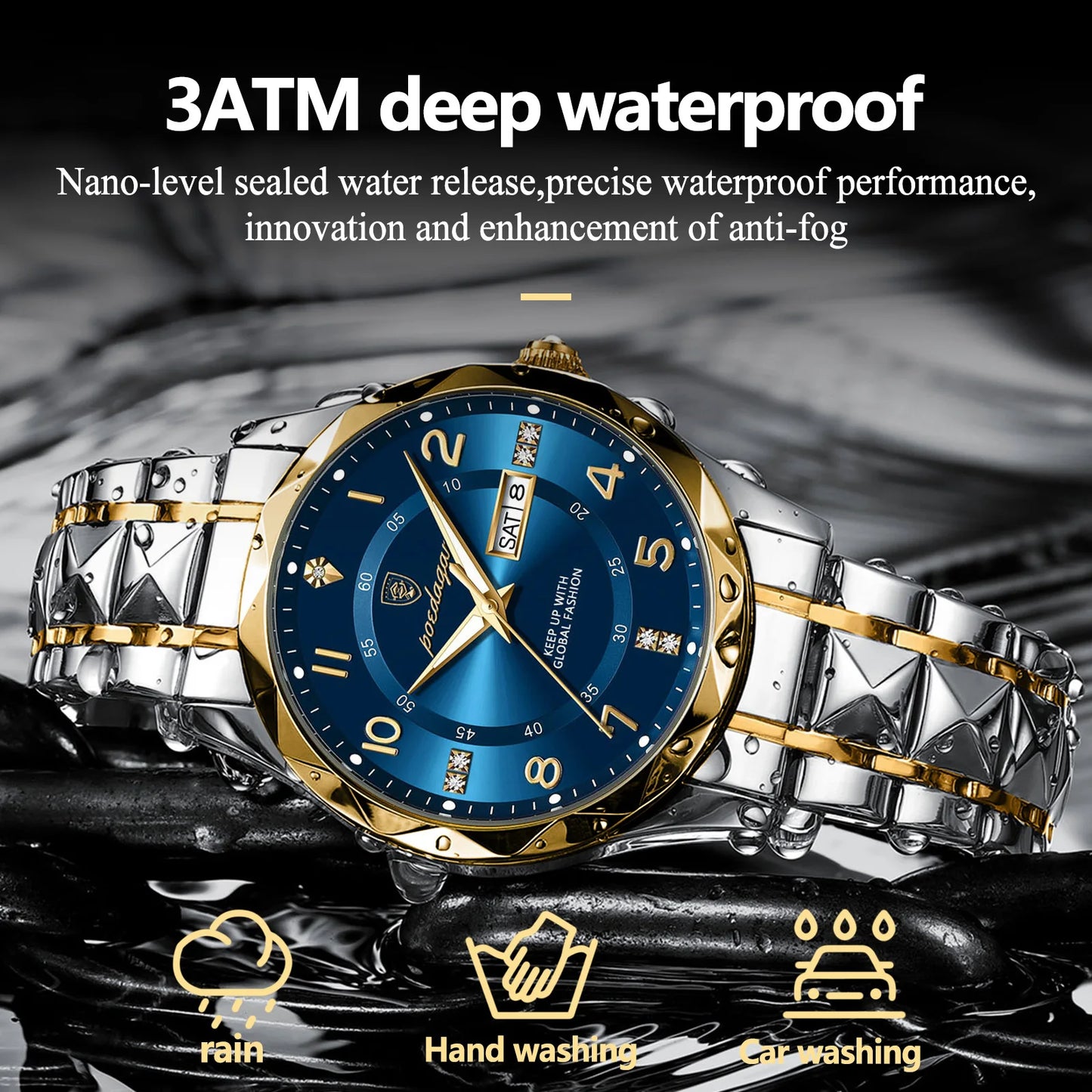 POEDAGAR Top Business Men Quartz Watch Waterproof Date Week Luminous Wristwatch Stainless Steel Fashion Men's Watches Man Clock