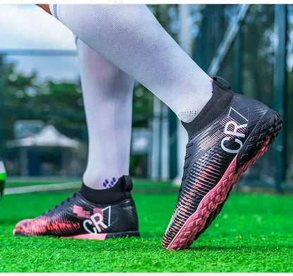 Kids Anti Collision Toe Football Boots Lace Up Closure Short Non Slip Studs Wearproof Breathable Outdoor Grass Game Shoes