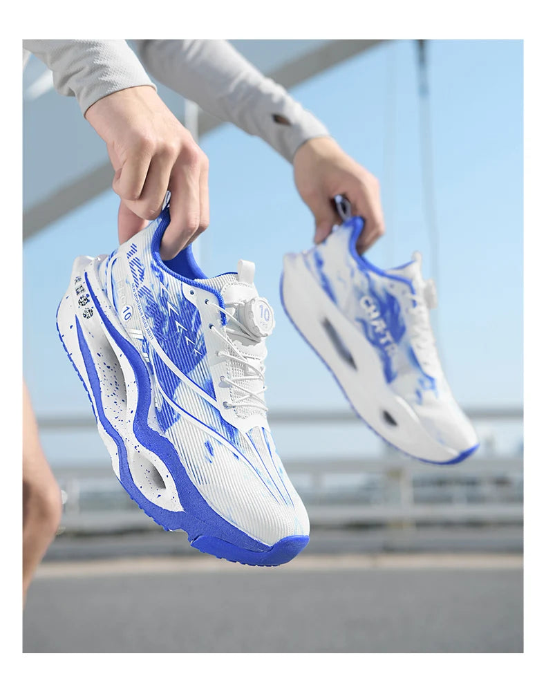 Men's Performance Carbon Plate Running Shoes Women Wide Fit Soft Breathable Mesh Upper Rubber Outsole Sneakers for Marathon Race