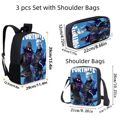 Fortnite 3-piece cartoon set, unisex, includes: Backpack, Crossbody bag, And pencil case  Lightweight and large capacity