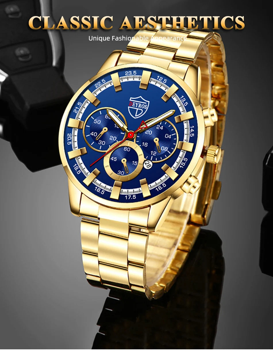 Fashion Men's Watches Business Stainless Steel Quartz Wrist Watch Calendar Date Male Casual Sports Luminous Clock