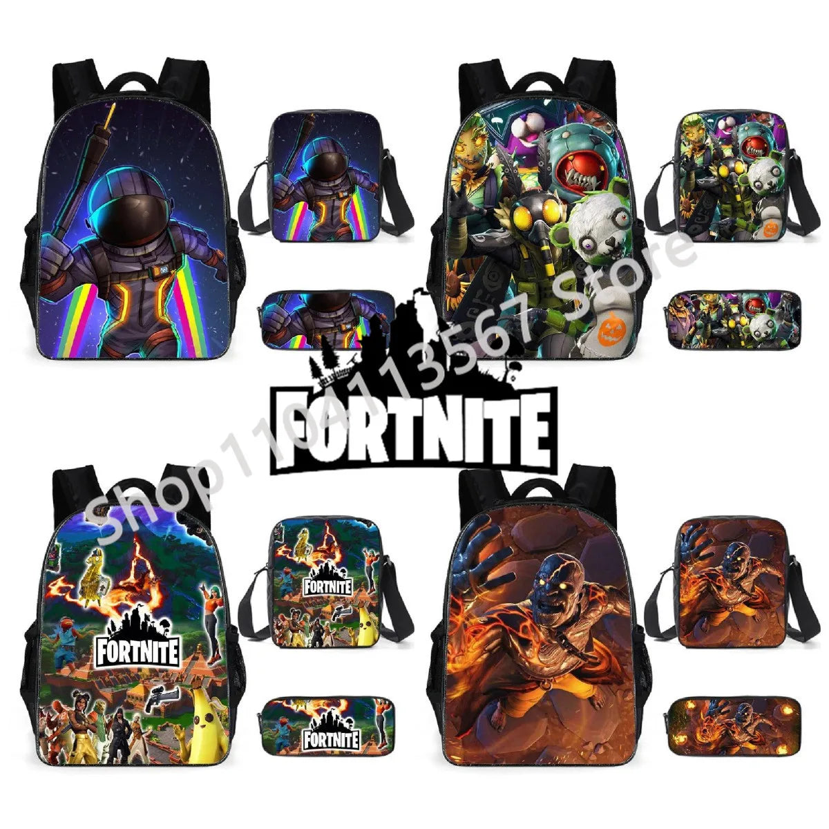„Fortnite Kids“ 3 vnt. kuprinių rinkinys: moteriškos kuprinės, biuro reikmenys paauglėms mergaitėms ir berniukams, nešiojamojo kompiuterio kuprinė, kasdieninė kelioninė kuprinė