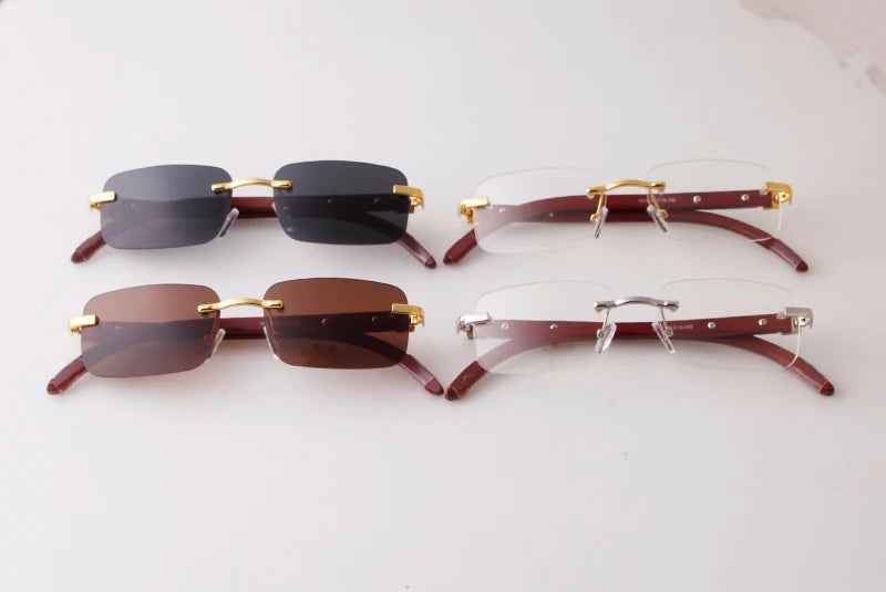Classic Stylish Rectangle Rimless Sunglasses Women Men Brand Design Luxury Vintage Sun Glasses Frameless Wood Leg Frame Eyewear
